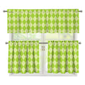 Green Harlequin Pattern Print 3 Piece Kitchen Curtains