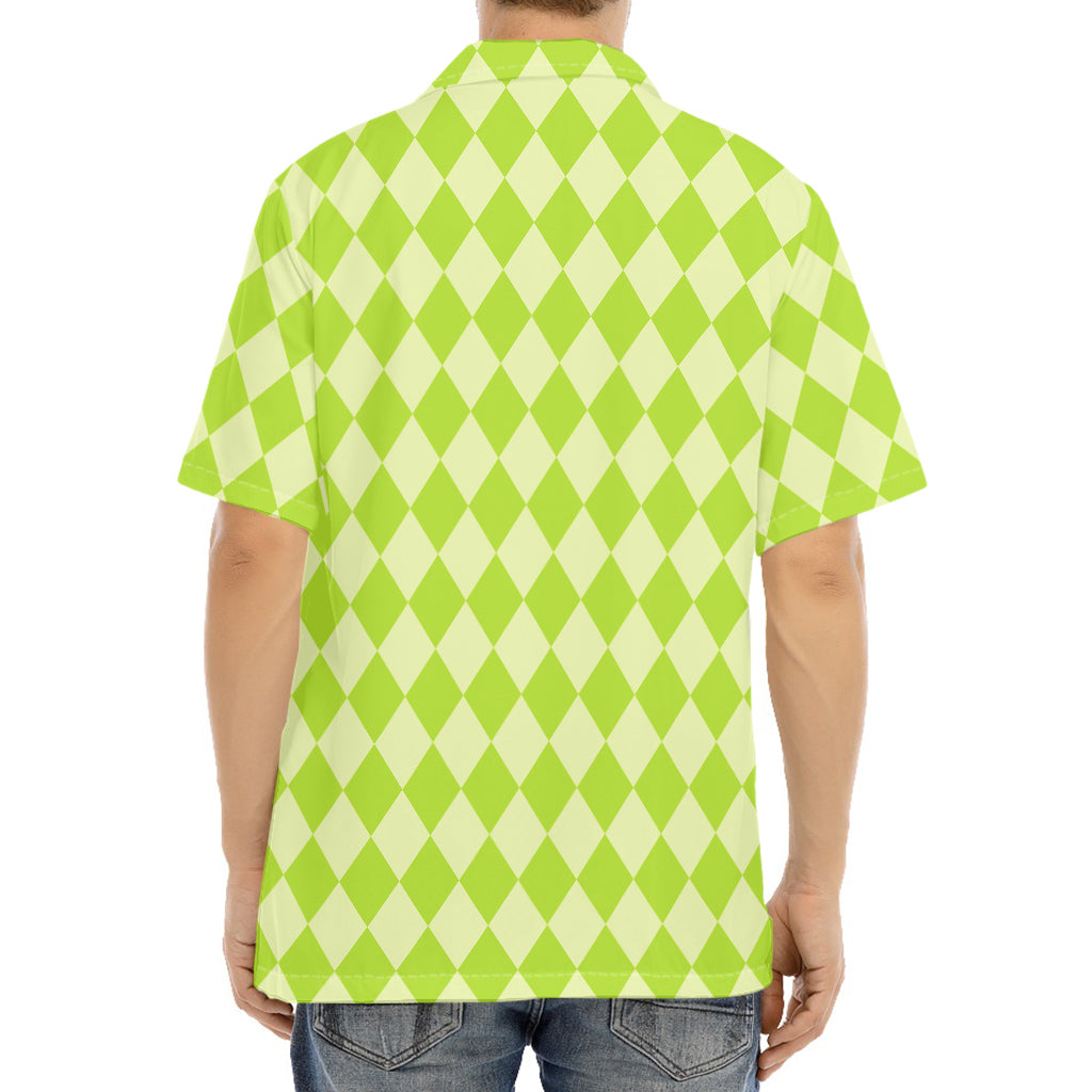 Green Harlequin Pattern Print Aloha Shirt