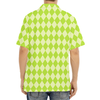 Green Harlequin Pattern Print Aloha Shirt