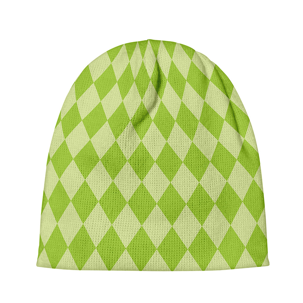 Green Harlequin Pattern Print Beanie