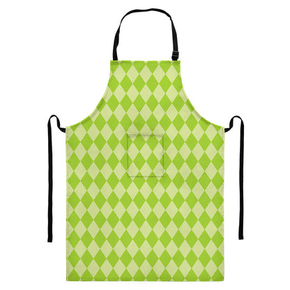 Green Harlequin Pattern Print Bib Apron With Pocket