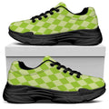 Green Harlequin Pattern Print Black Chunky Shoes