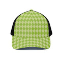 Green Harlequin Pattern Print Black Mesh Trucker Hat