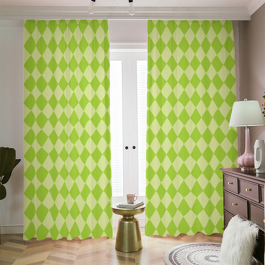 Green Harlequin Pattern Print Blackout Pencil Pleat Curtains