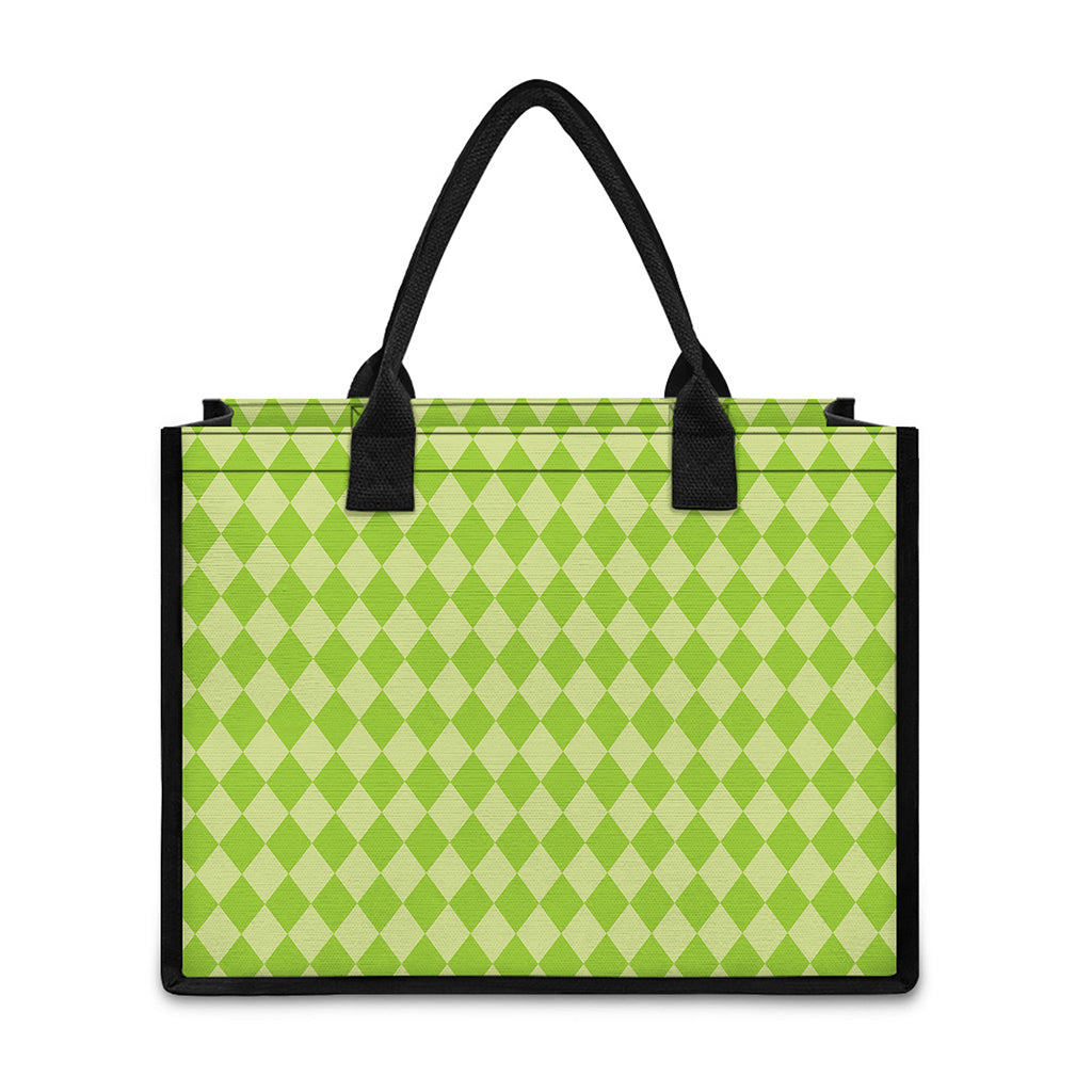 Green Harlequin Pattern Print Canvas Tote Bag