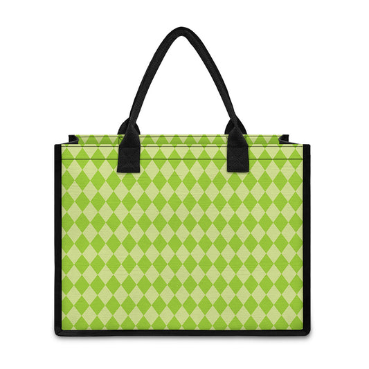 Green Harlequin Pattern Print Canvas Tote Bag