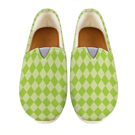 Green Harlequin Pattern Print Casual Shoes