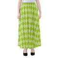 Green Harlequin Pattern Print Chiffon Maxi Skirt