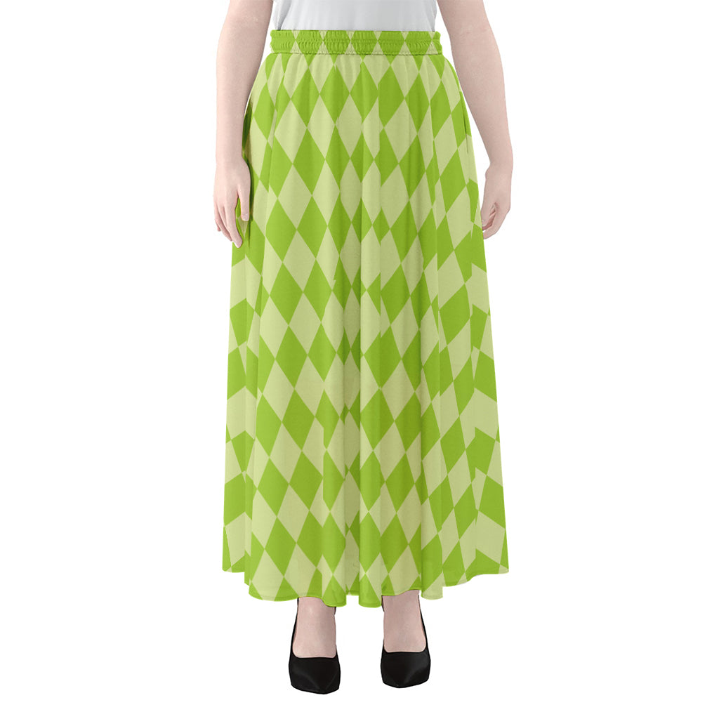 Green Harlequin Pattern Print Chiffon Maxi Skirt
