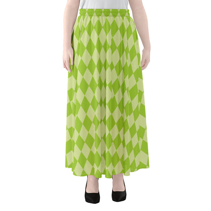 Green Harlequin Pattern Print Chiffon Maxi Skirt