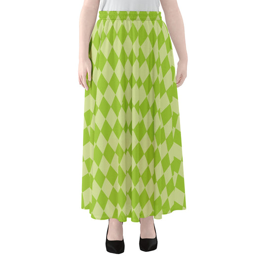 Green Harlequin Pattern Print Chiffon Maxi Skirt