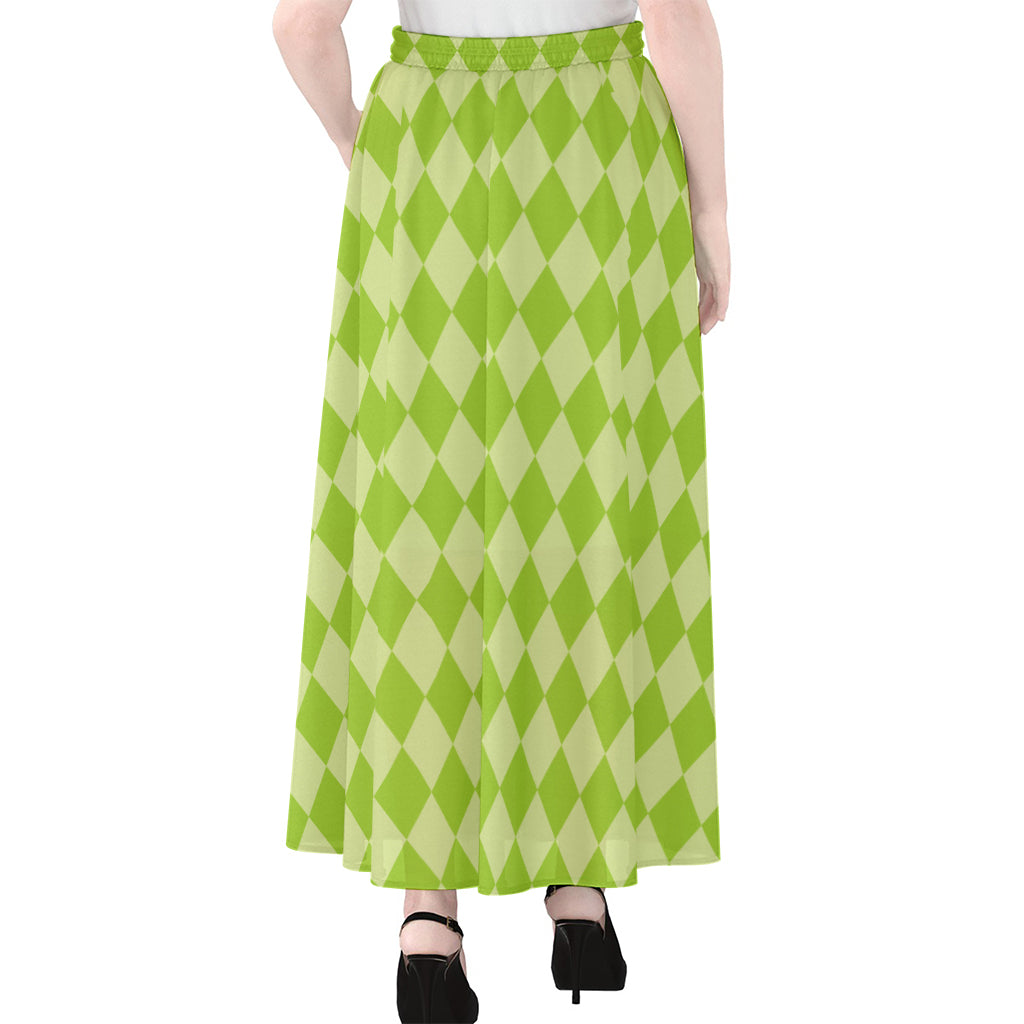 Green Harlequin Pattern Print Chiffon Maxi Skirt