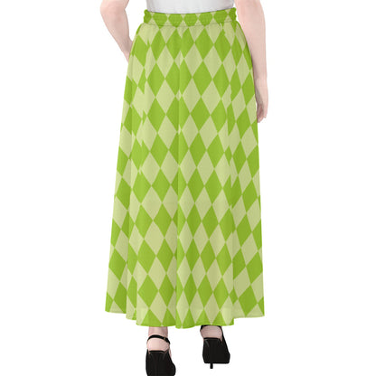 Green Harlequin Pattern Print Chiffon Maxi Skirt