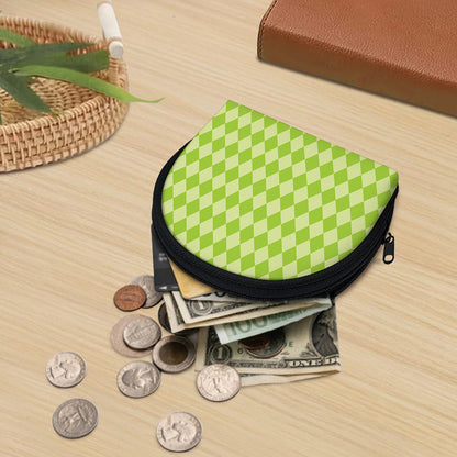 Green Harlequin Pattern Print Coin Purse