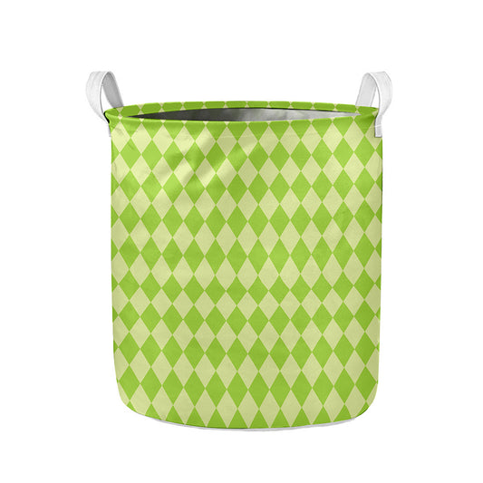 Green Harlequin Pattern Print Collapsible Laundry Basket
