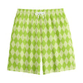 Green Harlequin Pattern Print Cotton Shorts