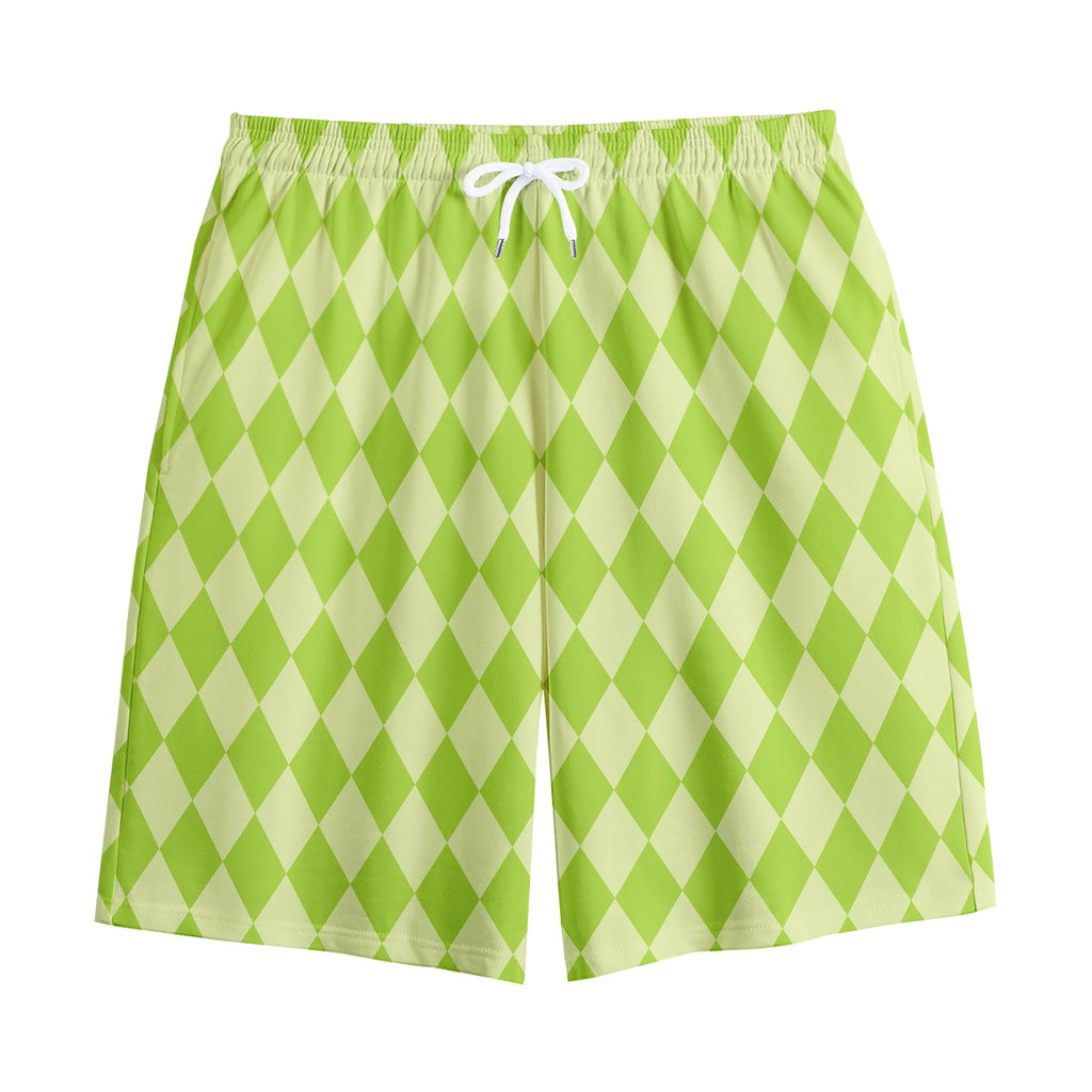 Green Harlequin Pattern Print Cotton Shorts