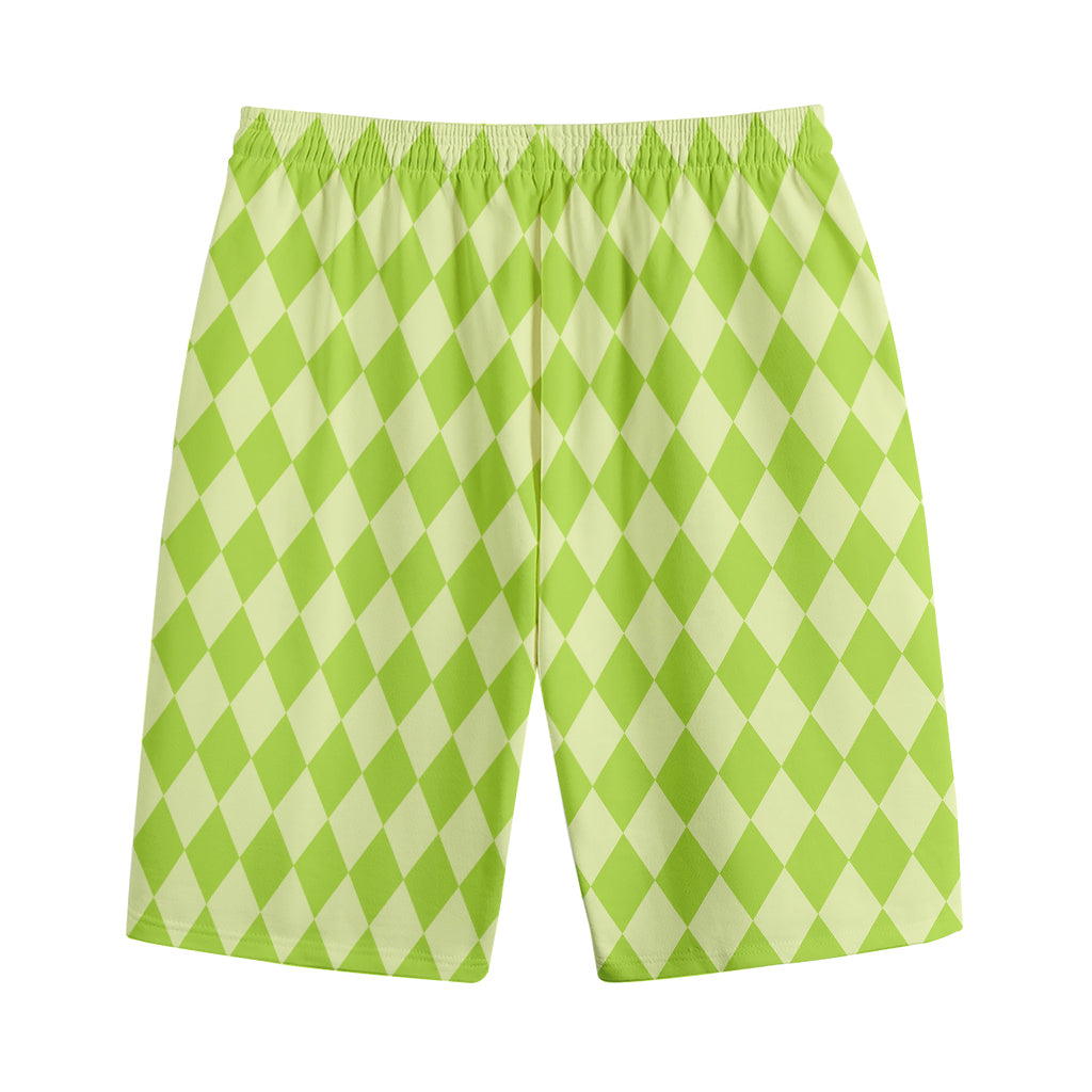 Green Harlequin Pattern Print Cotton Shorts