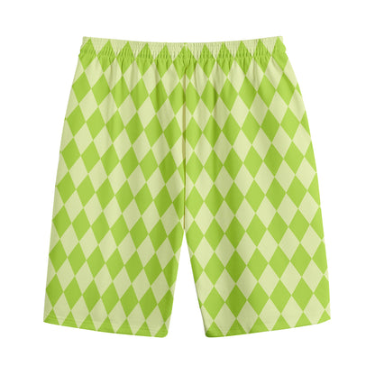 Green Harlequin Pattern Print Cotton Shorts