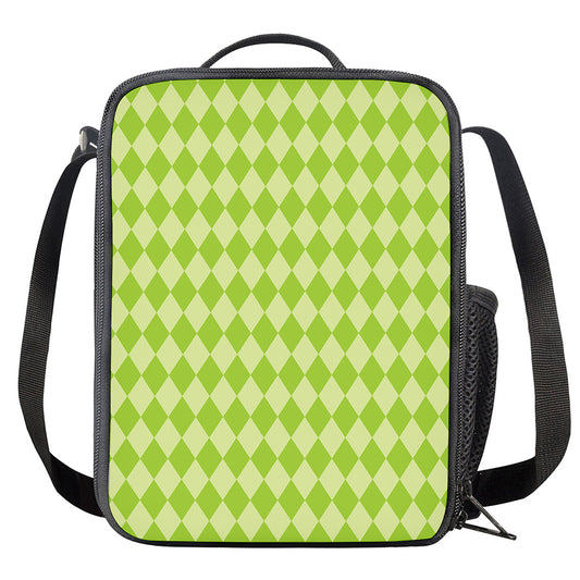 Green Harlequin Pattern Print Crossbody Lunch Bag