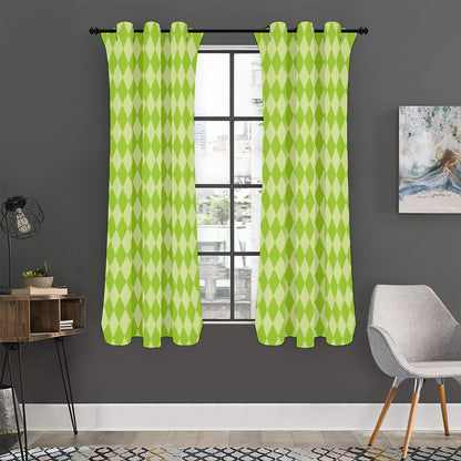 Green Harlequin Pattern Print Curtain