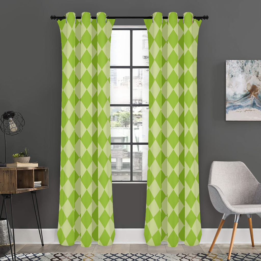 Green Harlequin Pattern Print Curtain