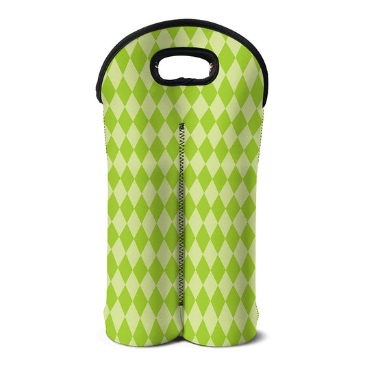 Green Harlequin Pattern Print Double Neoprene Wine Tote
