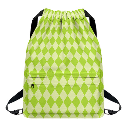 Green Harlequin Pattern Print Drawstring Backpack