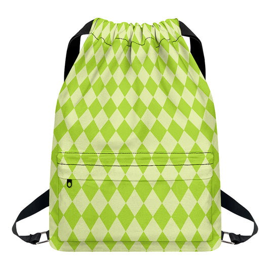 Green Harlequin Pattern Print Drawstring Backpack