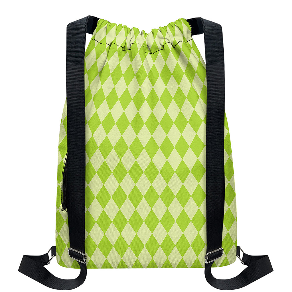 Green Harlequin Pattern Print Drawstring Backpack