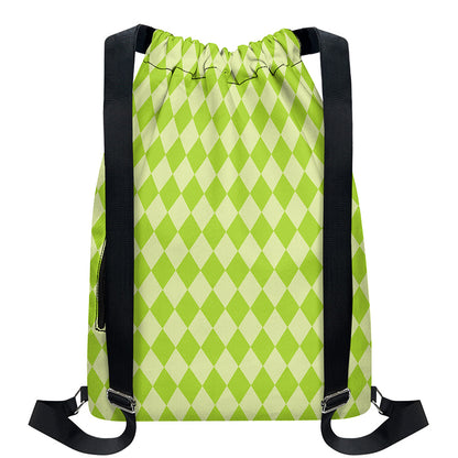 Green Harlequin Pattern Print Drawstring Backpack