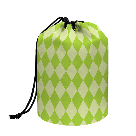 Green Harlequin Pattern Print Drawstring Makeup Bag
