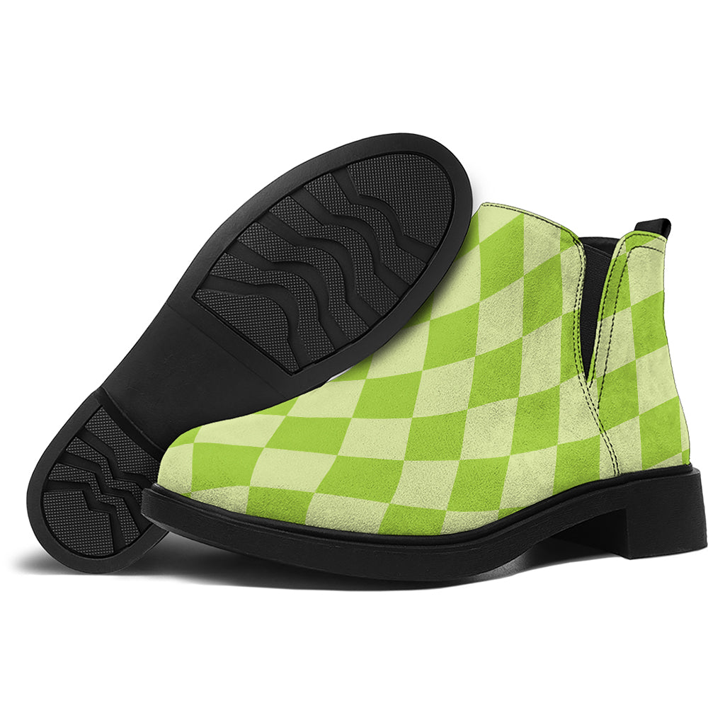 Green Harlequin Pattern Print Flat Ankle Boots