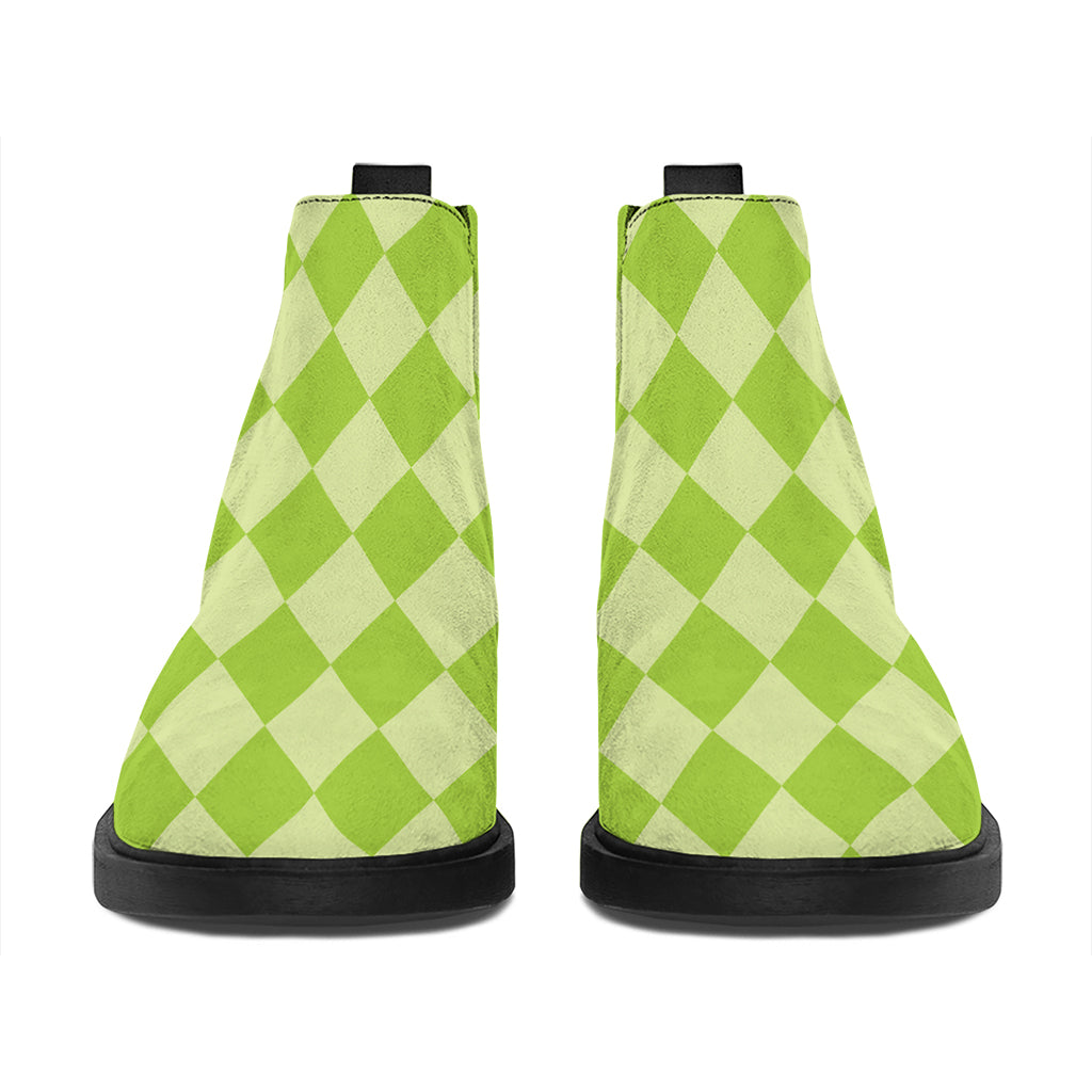 Green Harlequin Pattern Print Flat Ankle Boots
