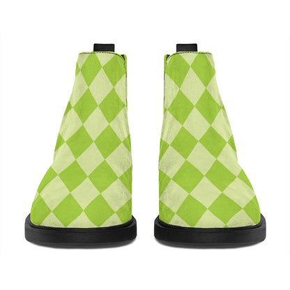 Green Harlequin Pattern Print Flat Ankle Boots