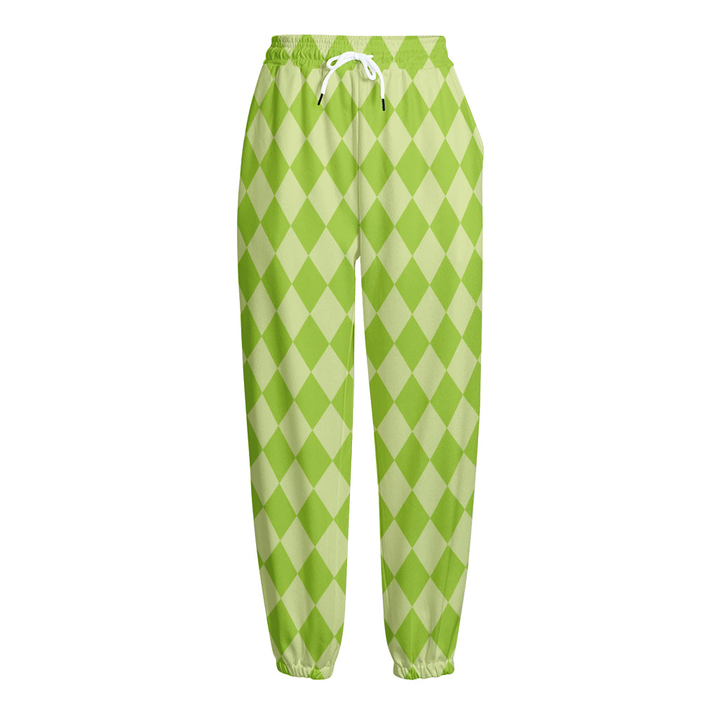 Green Harlequin Pattern Print Fleece Lined Knit Pants