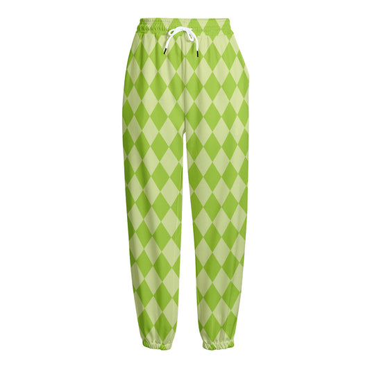 Green Harlequin Pattern Print Fleece Lined Knit Pants
