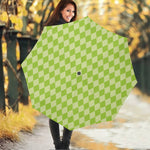 Green Harlequin Pattern Print Foldable Umbrella