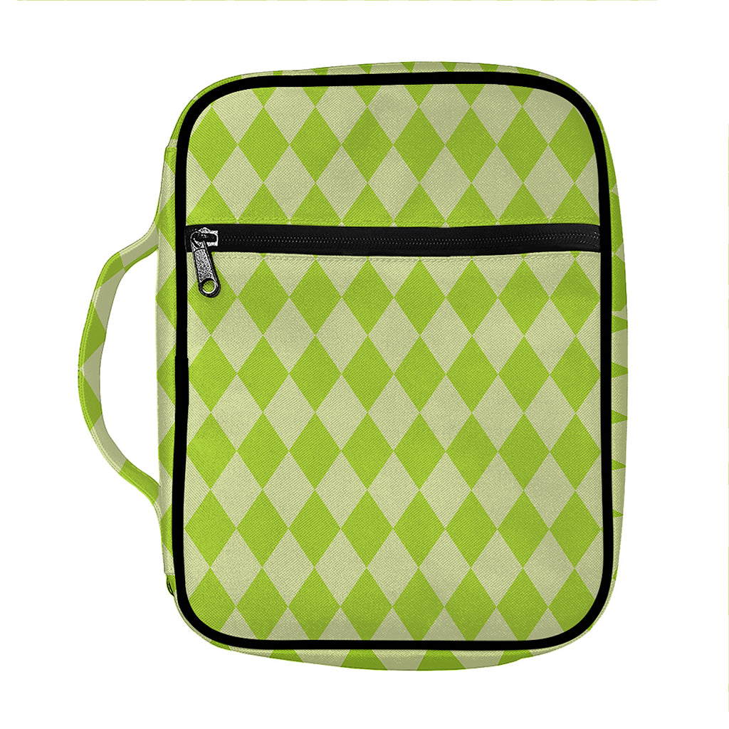 Green Harlequin Pattern Print Front Pocket Bible Bag