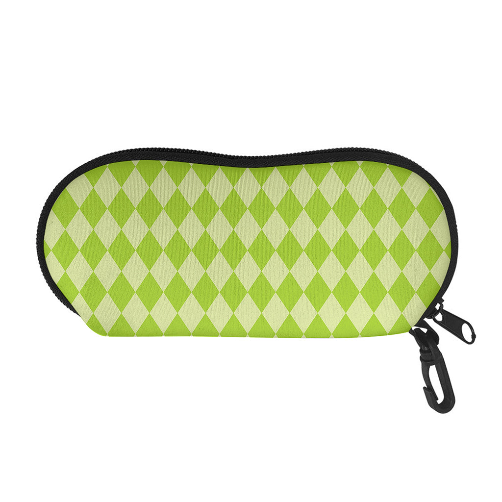 Green Harlequin Pattern Print Glasses Case