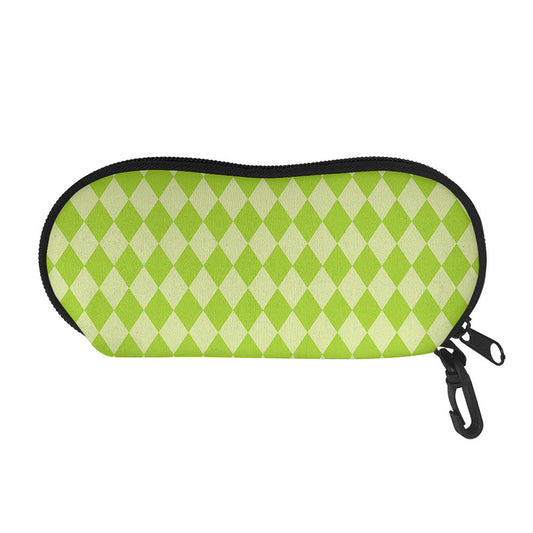 Green Harlequin Pattern Print Glasses Case