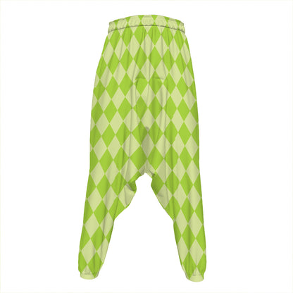 Green Harlequin Pattern Print Hammer Pants