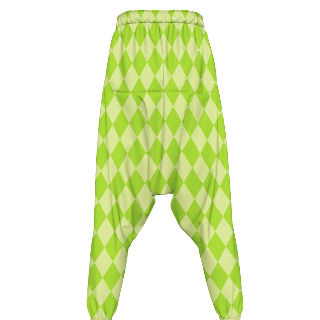 Green Harlequin Pattern Print Hammer Pants