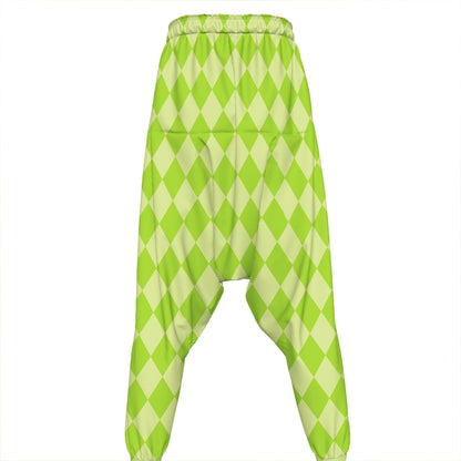 Green Harlequin Pattern Print Hammer Pants