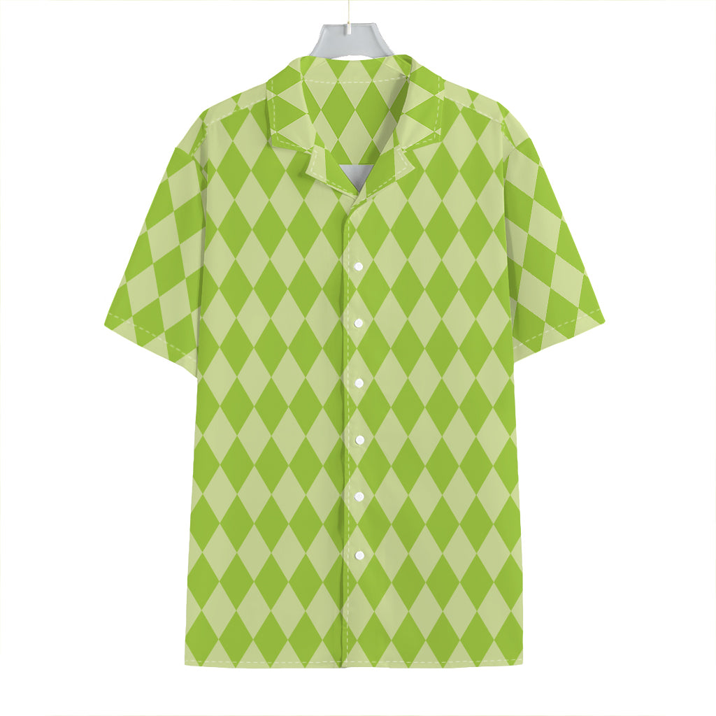 Green Harlequin Pattern Print Hawaiian Shirt