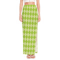 Green Harlequin Pattern Print High Slit Maxi Skirt