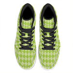 Green Harlequin Pattern Print High Top Leather Sneakers