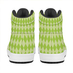 Green Harlequin Pattern Print High Top Leather Sneakers
