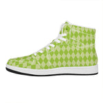 Green Harlequin Pattern Print High Top Leather Sneakers
