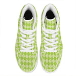 Green Harlequin Pattern Print High Top Leather Sneakers